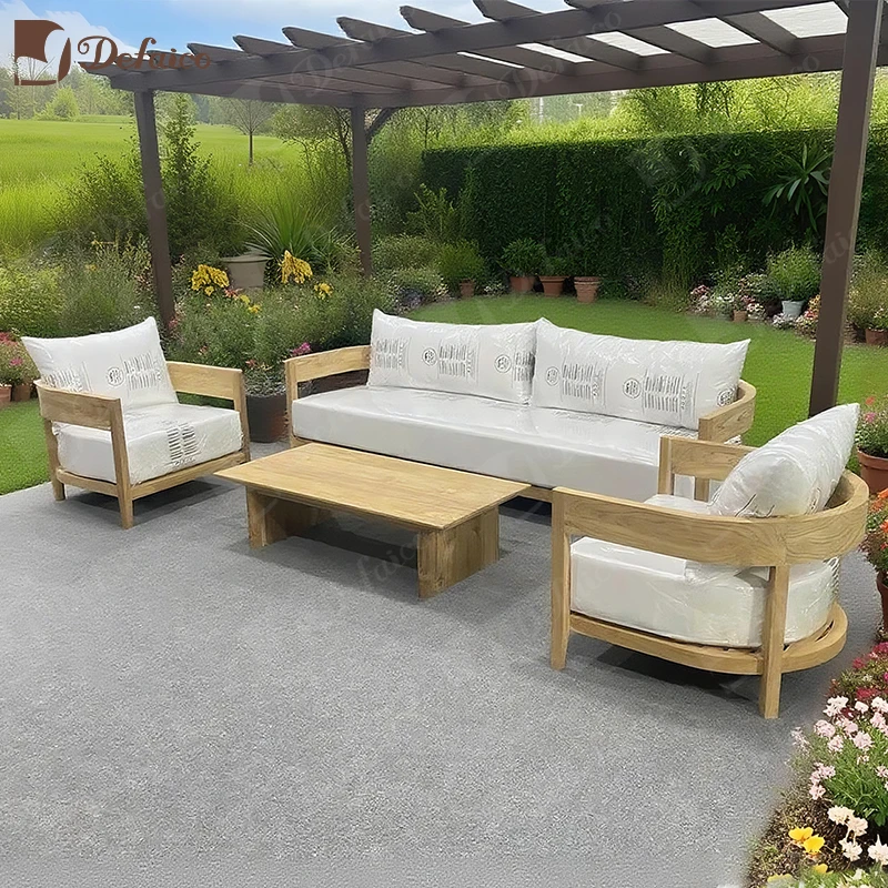 Defaico 2024 Modern Premium Teak Lounge Chair Luxury Balmain Teak Outdoor Furniture Set for Patio