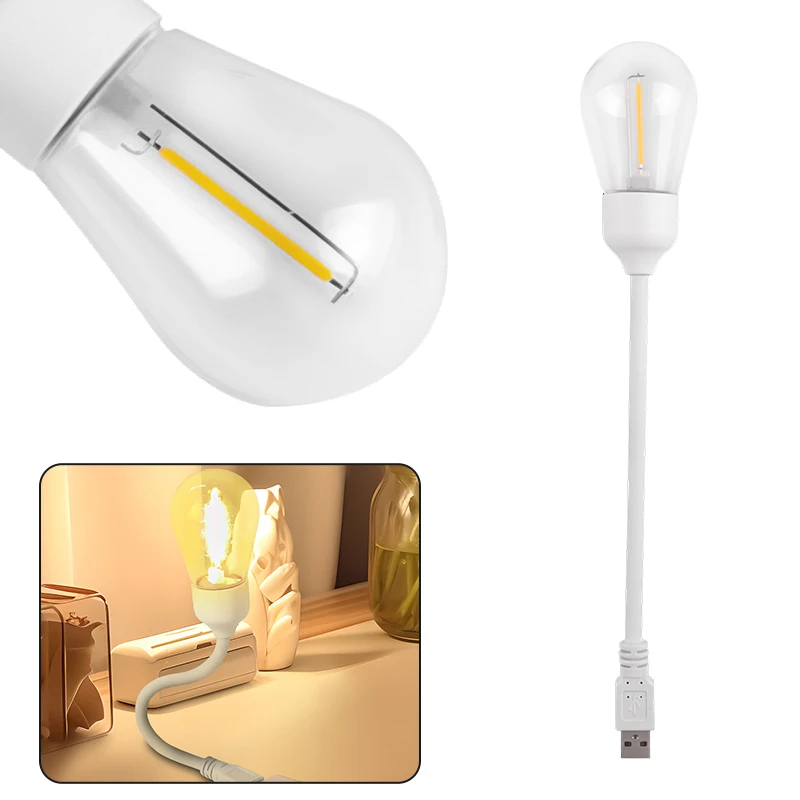 New USB Mini Bulb USB Direct Charge Tungsten Light Warm Yellow Working Night Reading Light Work LED Light