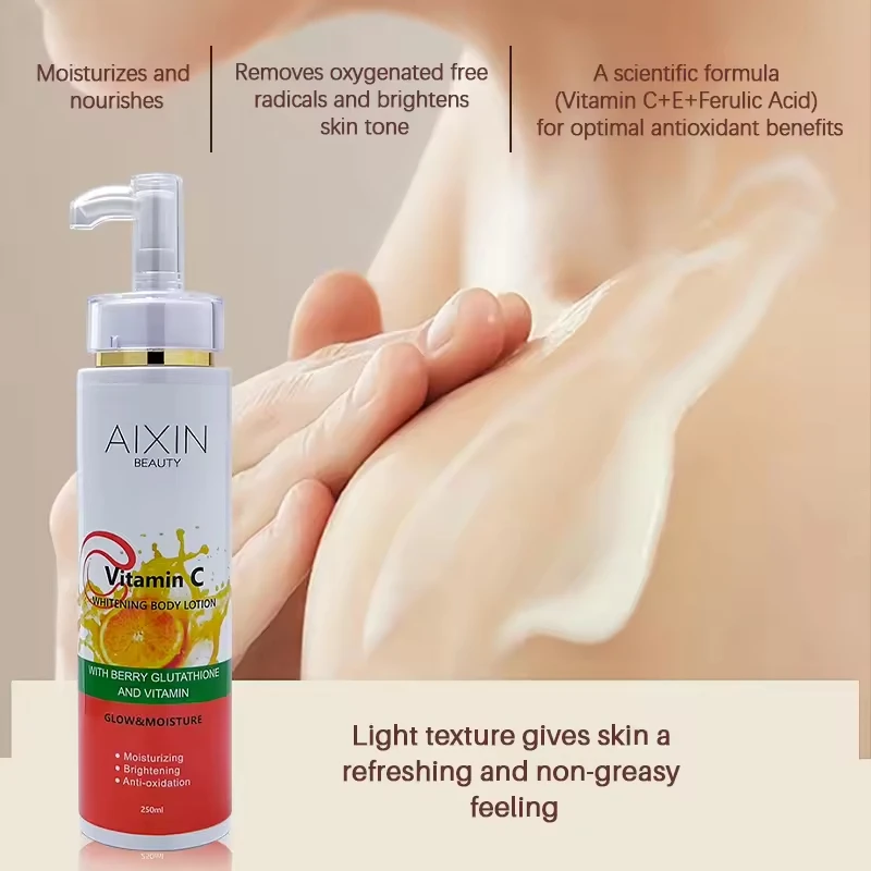 Soins de la peau de marque prive claircissant hydratant adoucissant  claircit la peau vitamine C lotion pour le corps au glutathion