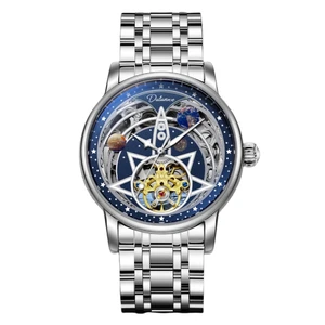 Customized Logo Authentic Fully Automatic Mechanical Watch Hollow Moon Phase Stainless Steel Waterproof Men's Watch