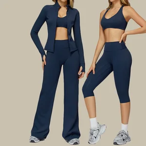 Wholesale Fitness 5 Piece Women Gym Yoga Wear Set Workout High Elastic Quick Dry Running Clothing