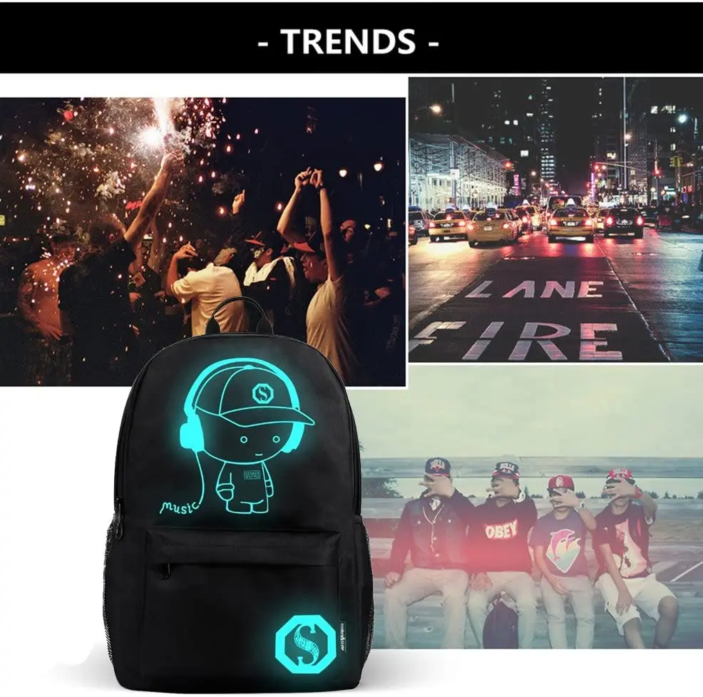 Anime Luminous Backpack Set – USB Charging Port, Includes Lunch Box & Pen Case, Canvas School Bag