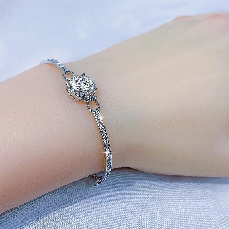 S925 Sterling Silver VVS D Color GRA 2 CT Moissanite Bracelet Bangle for Women - Picture 11 of 12