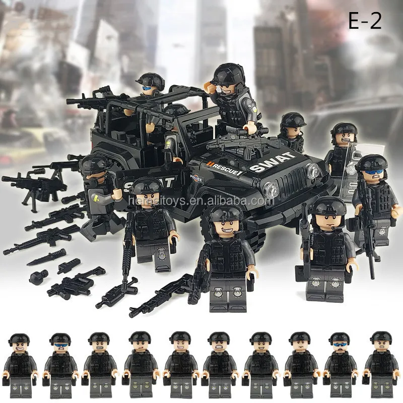 SWAT Military ww2 Lego Black Jeep Teams Figure Set City Police Weapon Block LEGO 