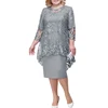Grey Embroidered mother of bride dress with jacket