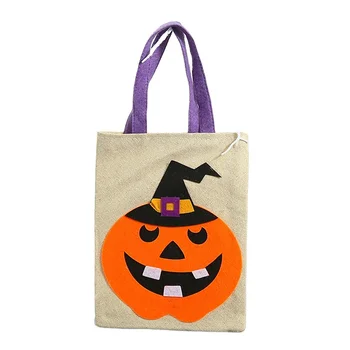 Pumpkin Face Candy Tote Bag Trick or Treat Bags Felt Bags with Handle for Kids Halloween Costume Party