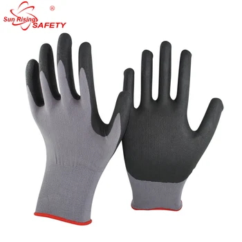 SRSAFETY 15 gauge Black Foam Nitrile Rubber Dipping Palm Safety Gloves Work