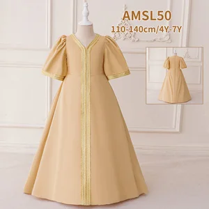 MQATZ Kids Formal Party Dress Breathable Muslin Western Muslim Wholesale Floral Printed for Age 4-7 Years Girls' Style