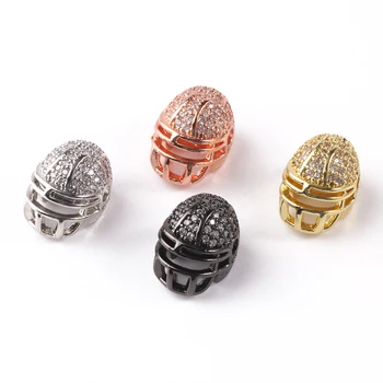 Wholesale 3pcs/bag Helmets Shape Brass Micro Pave Cubic Zirconia Beads For Jewelry Making Bracelet Charms