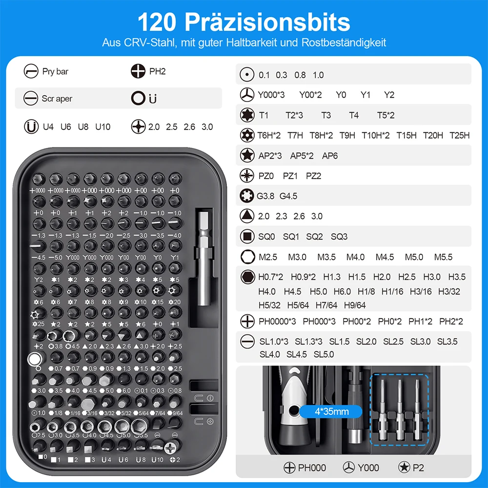 Professional 130-in-1 Multi Bit Screwdriver Set Laptop Mobile Phone DIY Repair Tool Kit Chrome Box Includes Phillips Slotted