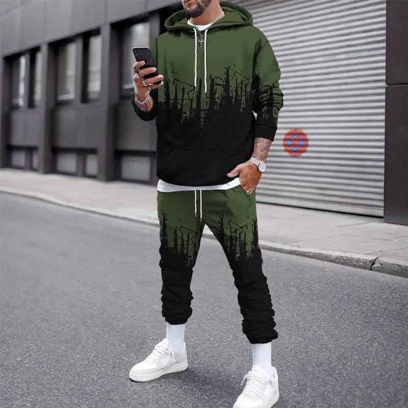 Men Flame Tracksuit Set Men's Winter Printed Autumn Outfit New Fashion ...