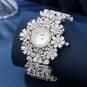 Wholesale Custom Classic Luxury Simple Zircon Petal Women's Watches Beijing Brand White Gold Band Waterproof Quartz Movement