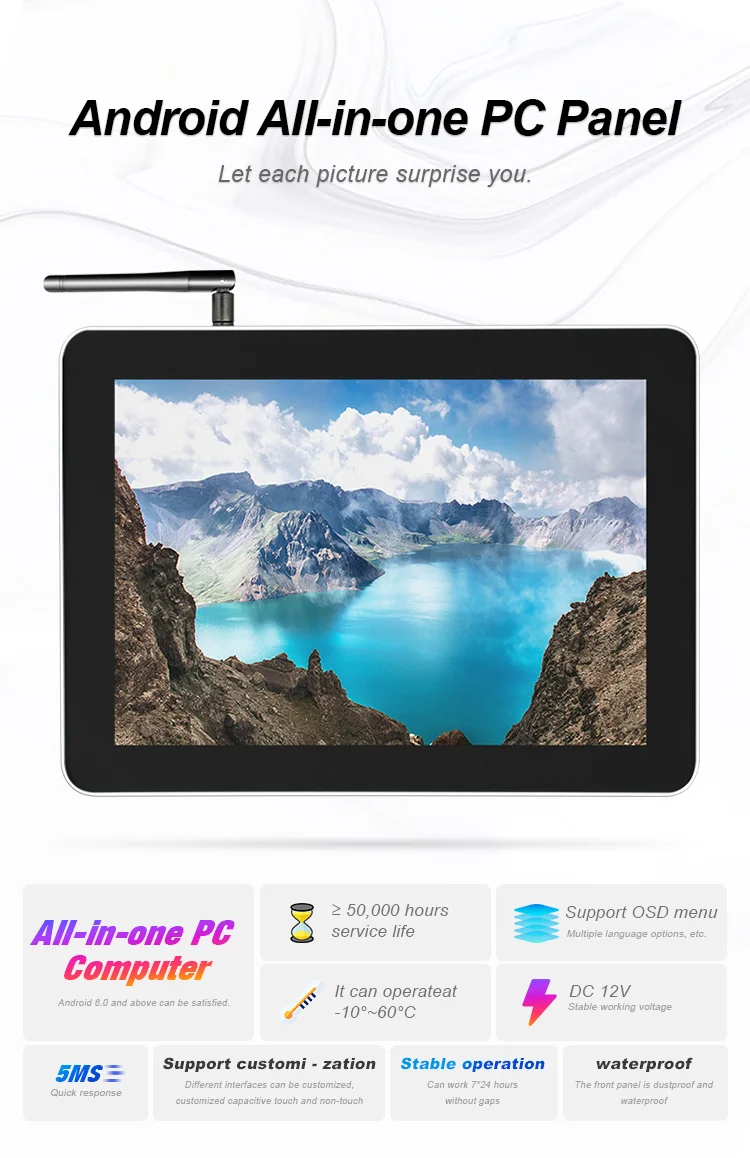 9.7" Android Industrial All-in-One Touchscreen PC Fanless Waterproof 2GB/4GB/8GB RAM 8GB EMMC Storage for Factory Automation