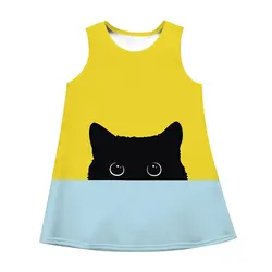 Лидер продаж, летняя новая повседневная детская одежда, платье без рукавов с круглым вырезом и цифровой печатью для девочек