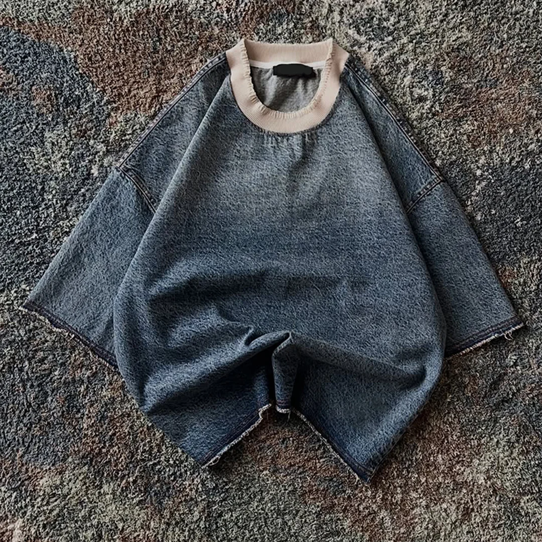 T-shirt męskie z cyfrowym drukiem DTG na zamówienie, w stylu vintage z efektem distressed i przetwarzaniem typu washed, wykonane z czystej bawełny, krótki rękaw, duże rozmiary, model oversize z opadającymi barkami