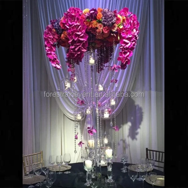 Tall Clear Crystal Flower Stand For Floral Arrangement Weddings Event