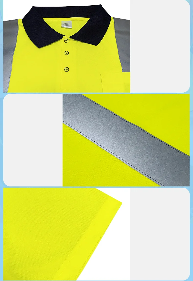 Custom Hi Viz Vis Night High Visibility outdoor Work Polo Shirt Reflective Safety Security T-Shirt C