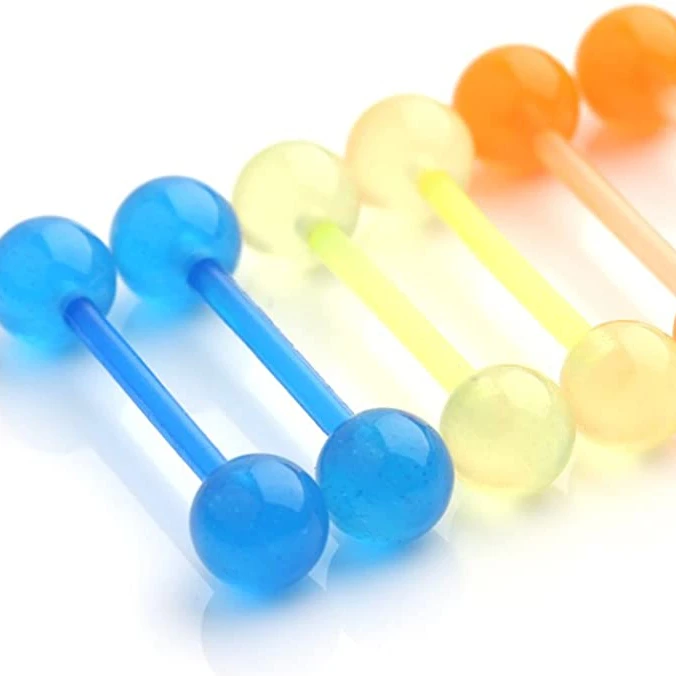 Glow In The Dark Smiley Face Tongue Ring – 14g Surgical Steel Barbell With Acrylic Ball