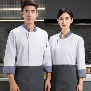 High-End Long-Sleeved Men's Chef Uniform for Western Restaurants Hot Pots Print Kitchen Work Clothes Suit for Hotels & Bars