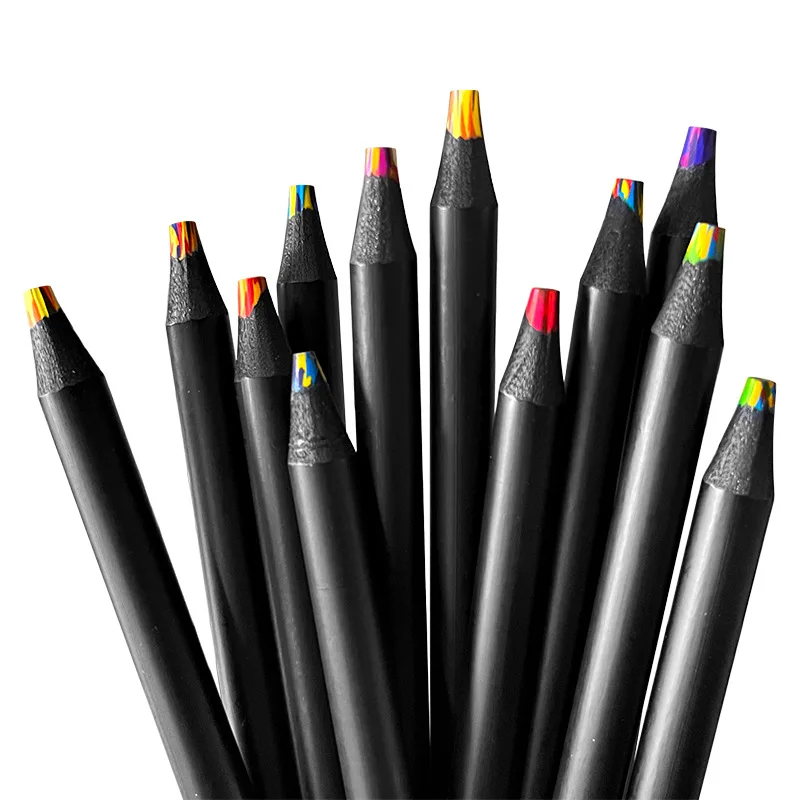 Crayon de couleur en bois non soluble à mine multicolore, format 12, pour écoliers et étudiants._voghion.com