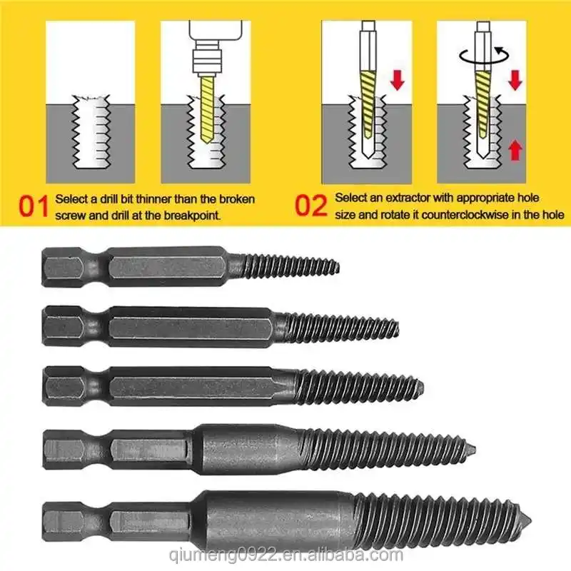 5pcs Screw Extractor Center Drill Bits Guide Set Broken Damaged 