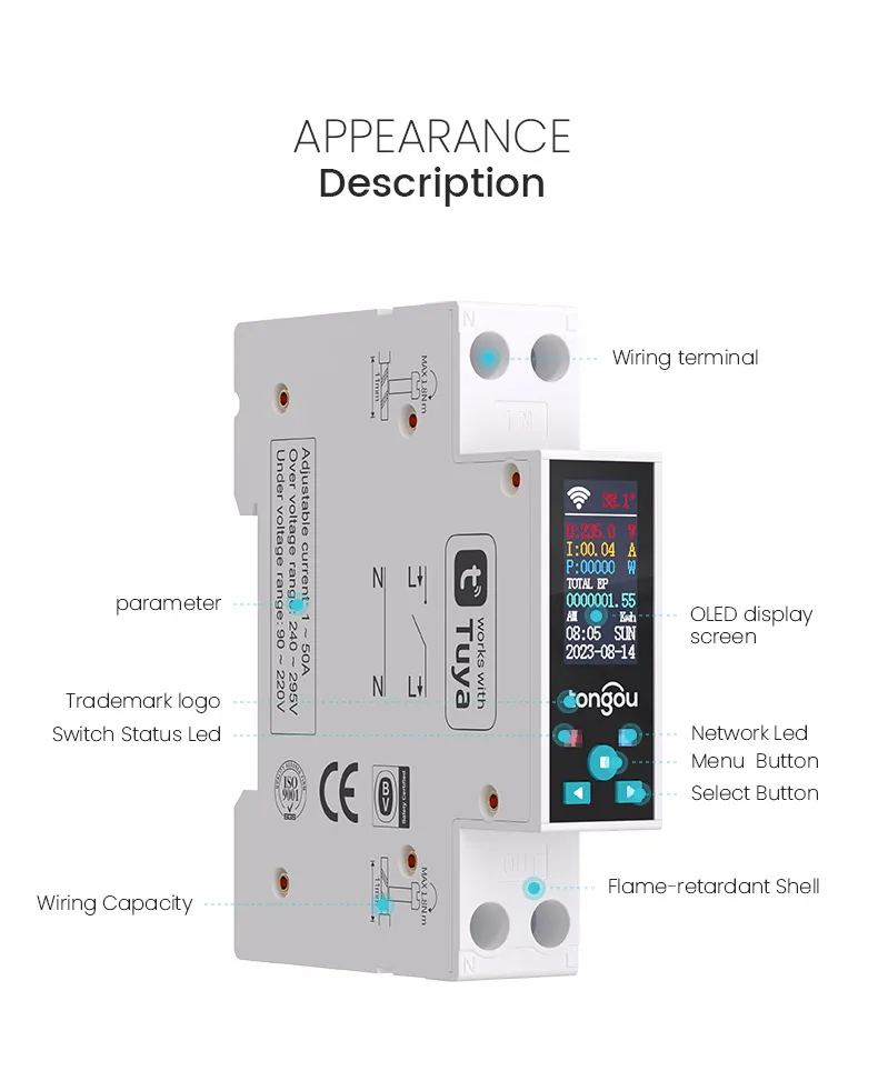 Ewelink APP 1P 63A Rail Din slimme energiemeter, wifi, energieverbruik, kWh, vermogensschakelaar
