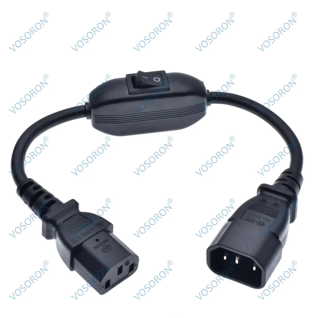 Câble D'alimentation C14 Vers C13 30 Cm Avec Interrupteur - 10A/250V - Pour PC, Serveurs, Appareils électriques - 12