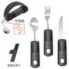 Black large handle bent straight steak 4-piece set with belt