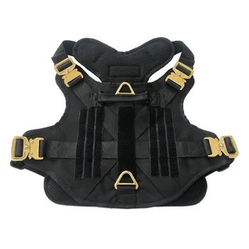 Breathable Adjustable Heavy Duty Tactical Training Large Dog Harness with 4x Gold Metal Buckle