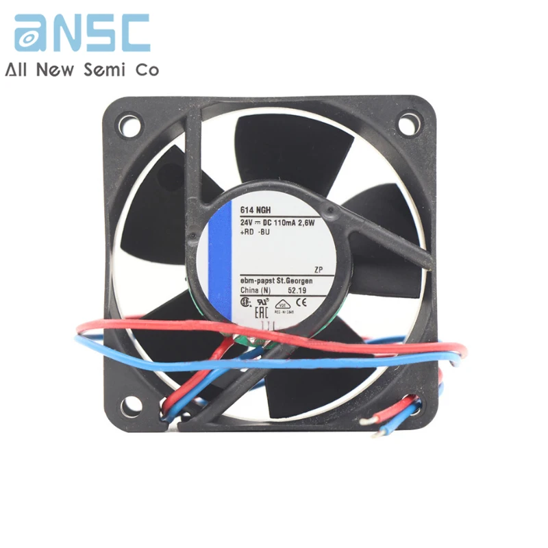 Original Axial flow fan 614 NGH DC24V 110mA 2.6W 60X60X25mm cooling fan