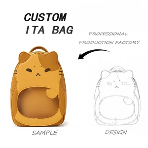 Custom Animal Cat Shaped Ita Bag Embroidery Details Pu Leather Crossbody Backpack Bag with Pin Display Ita Backpack Bag