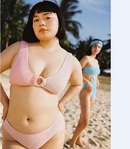 OEM Custom LOGO Push up Plus Size Bikini Swimsuit 2 Piece Set Quick Dry Eco-Friendly Crinkle Fabric High Quality Beachwear 2026