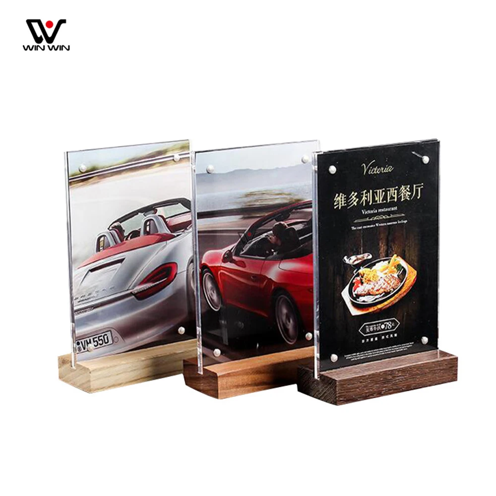 1/5 Custom A6 Menu Holder Heat Bending Acrylic Sign Holder Wood Base ...