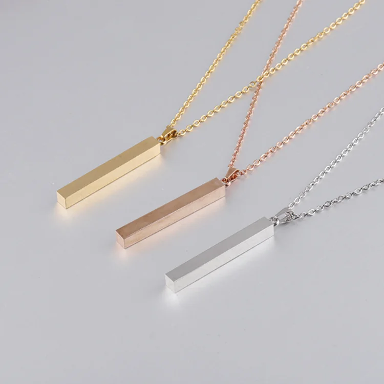 Customized Engraved Logo Personalized Rectangle Necklace Stainless