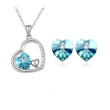 Bridal Wedding White Gold Plated Pendant Necklace Stud Earrings Heart Jewelry Sets
