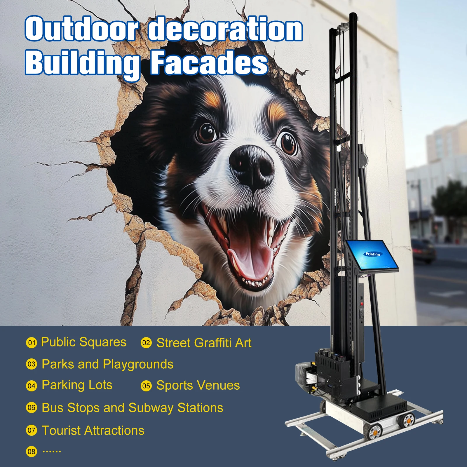 PrintPro Advanced 3D Wall Printer Vertical UV Inkjet Wall Printing Machine Mural Art Robot Direct to Wall