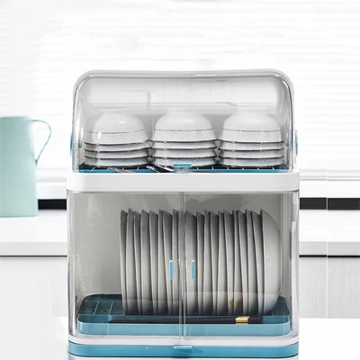 Multifunction Simple Dish Bowl Rack Plastic Organizer Box Cutlery Kitchen Storage With Transparent Cover