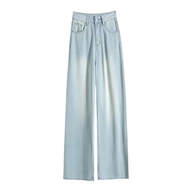 Summer 2024 new style  lyocell high-waist denim grey jeans loose and denim long leg jeans