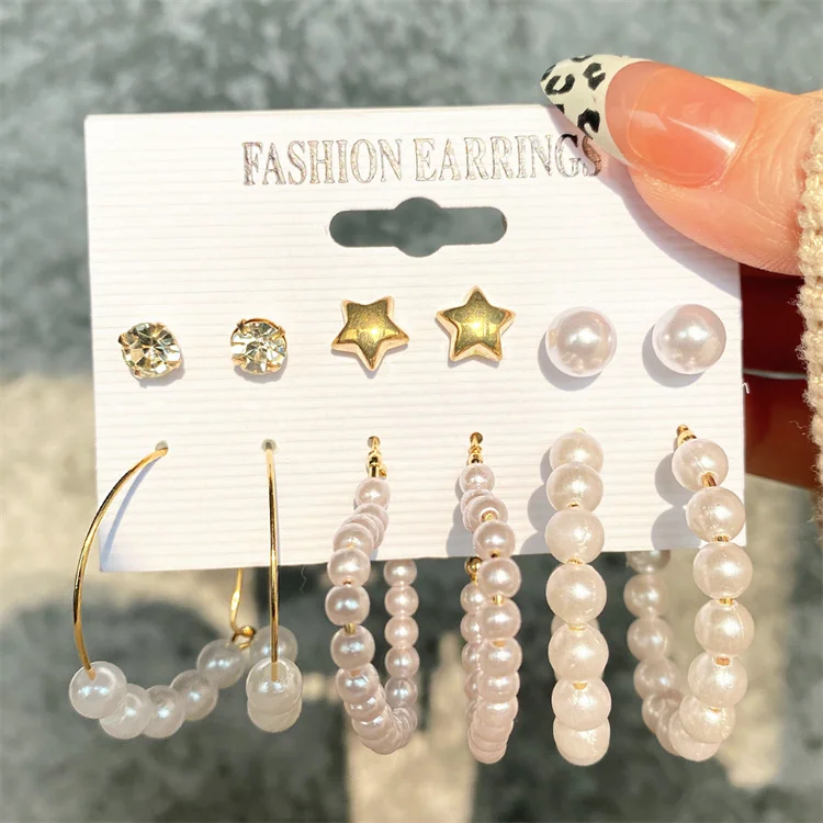 VKME 2022 New 12 Pairs Fashion Gold Butterfly Leaf Pearl