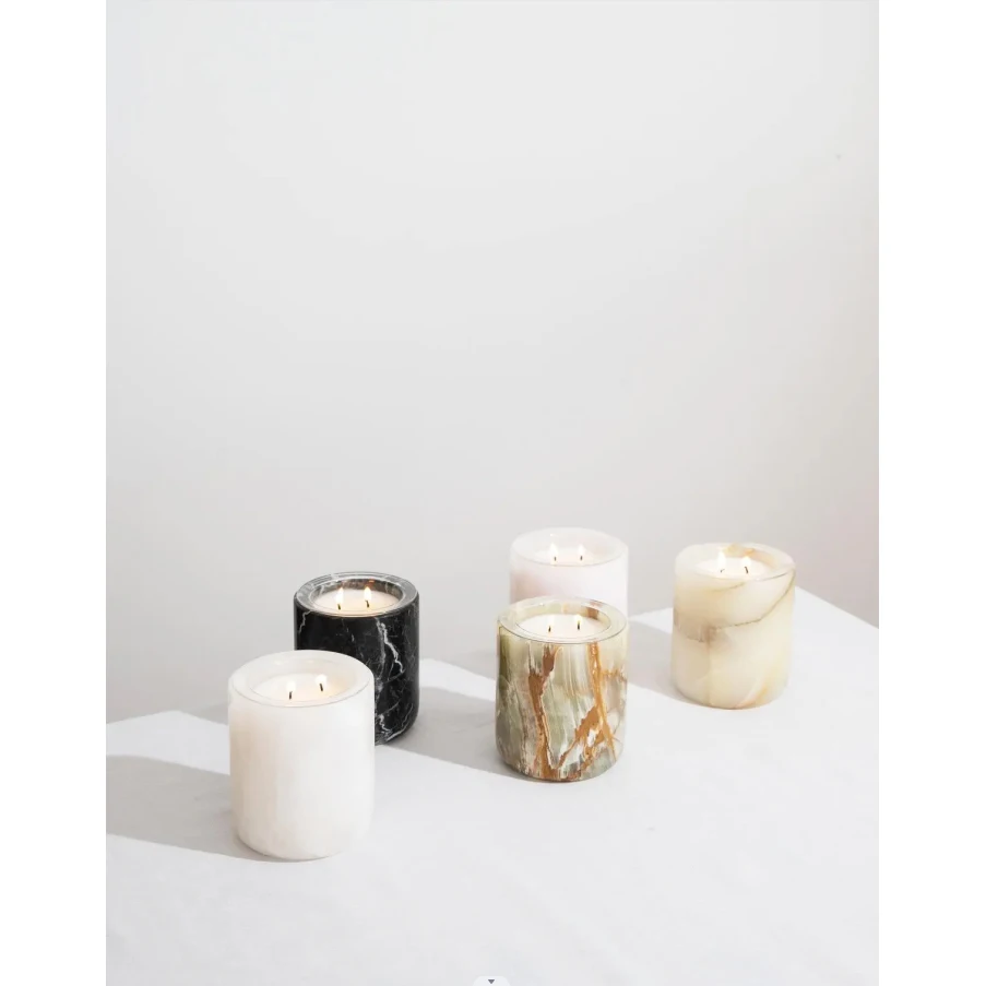 Set Di 2 Portacandele In Marmo Himalayano Fossilstone - Cilindrici 5,1 Cm, Eleganti, Decorazione Per Casa E Regali