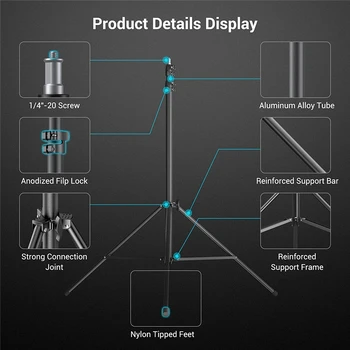 SmallRig Aluminum Light Stand 280cm, Adjustable Photography Air-Cushioned Tripod Stand with 1/4" Screw for Softbox - 3737 detail image