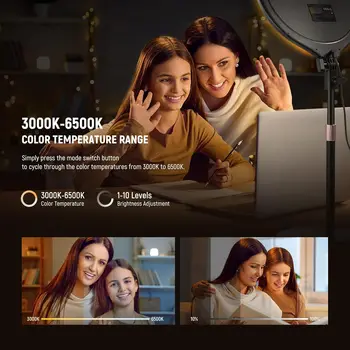 NEEWER Basics 10.5" Desk Ring Light with Stand/Phone Holder/Timer, 3000-6500K Full Screen 15W LED Selfie Panel Lighting for detail image