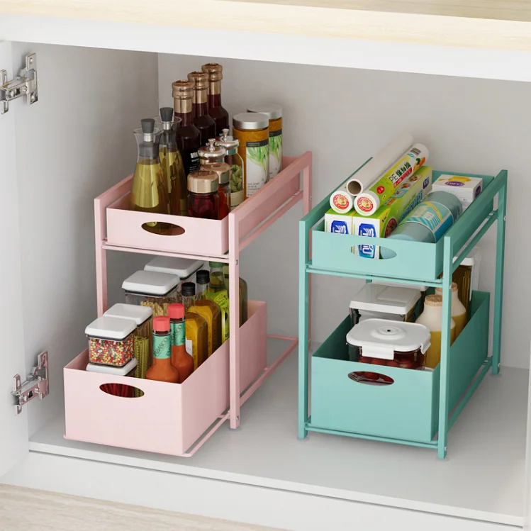 2 Tier Kitchen Under Shelf Expandable Under the Sink Rack Organizer Storage Holder Rack Sink Cabinet Shelf Spice Rack