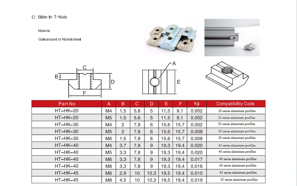 M4 M5 M6 M8 T Slot Sliding Nut Fasten Connector Slide in T Nuts for ...