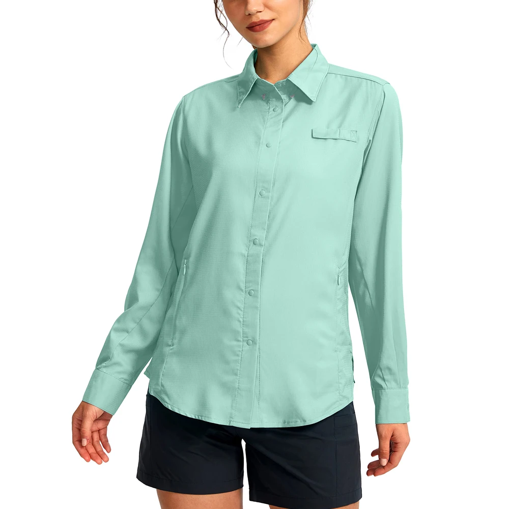 Custom Women Blank Spf 50 Uv Protection Royal Blue Fishing Shirts