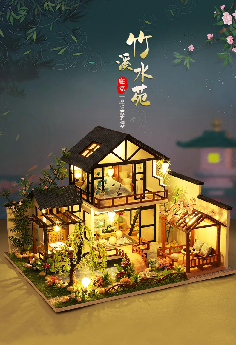 Bamboo Creek Chinese Diy Dollhouse Miniature Diy Wooden Ancient Style