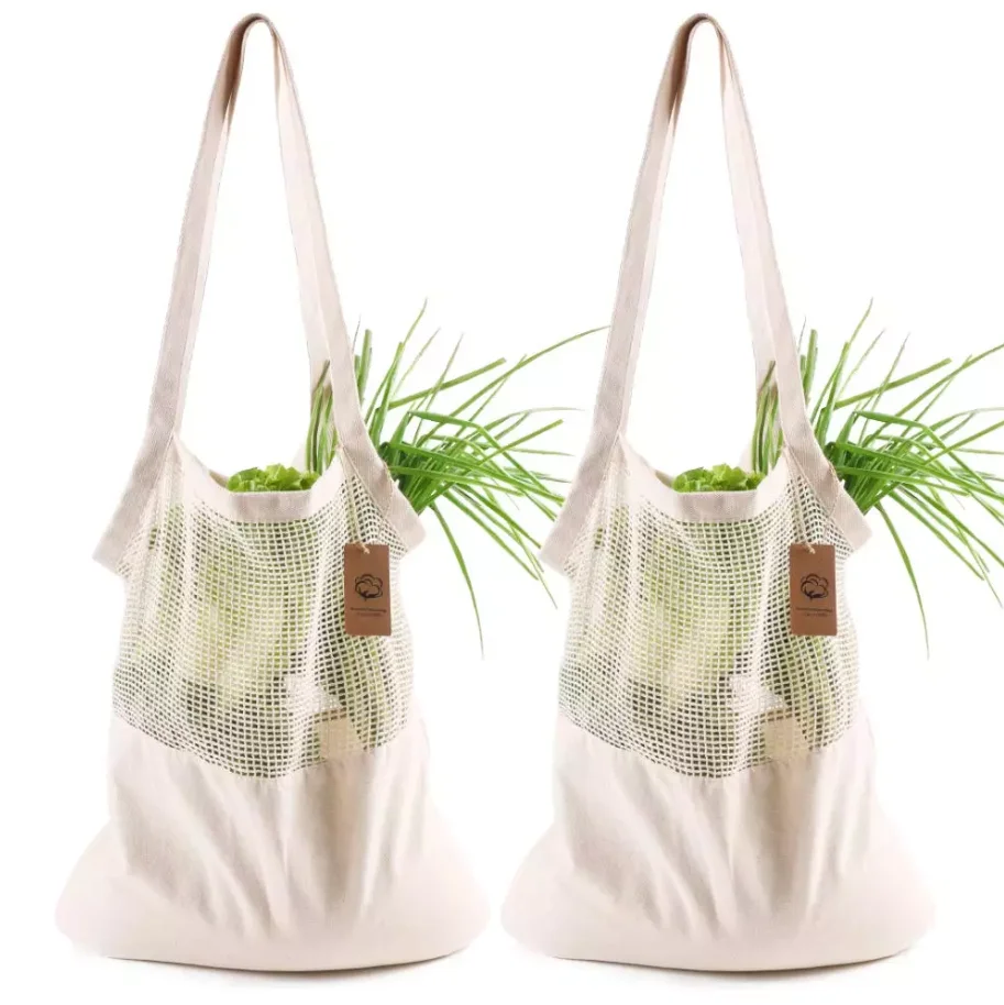 Nordic Style Eco Friendly Hanging Cotton Mesh Recycle Shopping Bags Canvas Shopping Bag