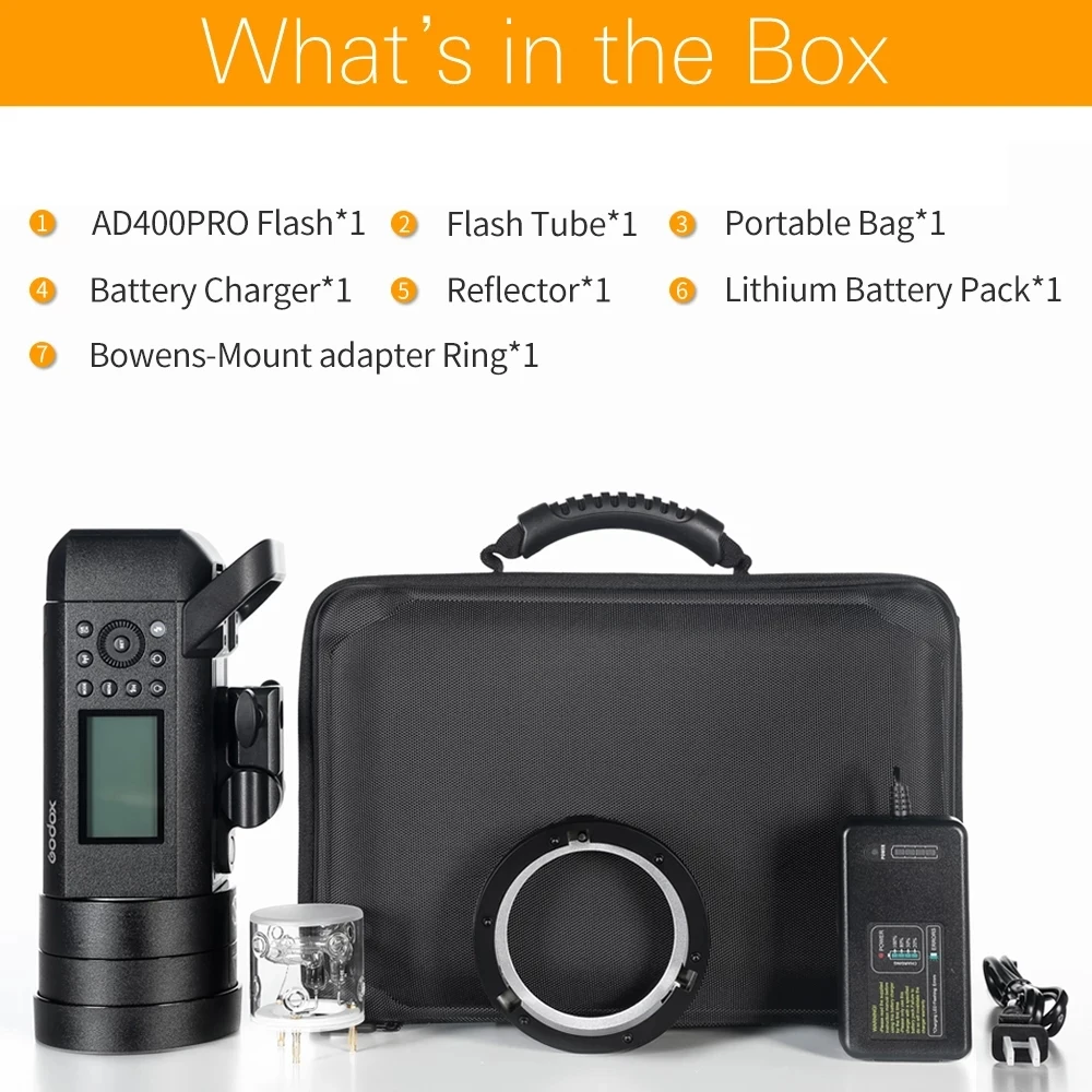 Godox AD400 Pro WITSTRO All-in-One Outdoor Flash AD400Pro Li-on Battery TTL HSS Bowens Mount