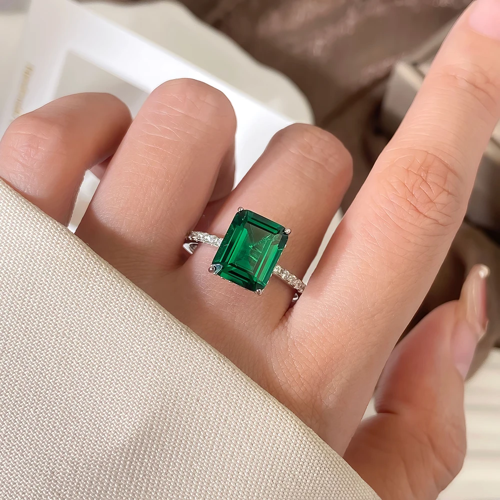 Sapphire Blue Zircon Ring with Emerald Cut - FOXI Jewelry