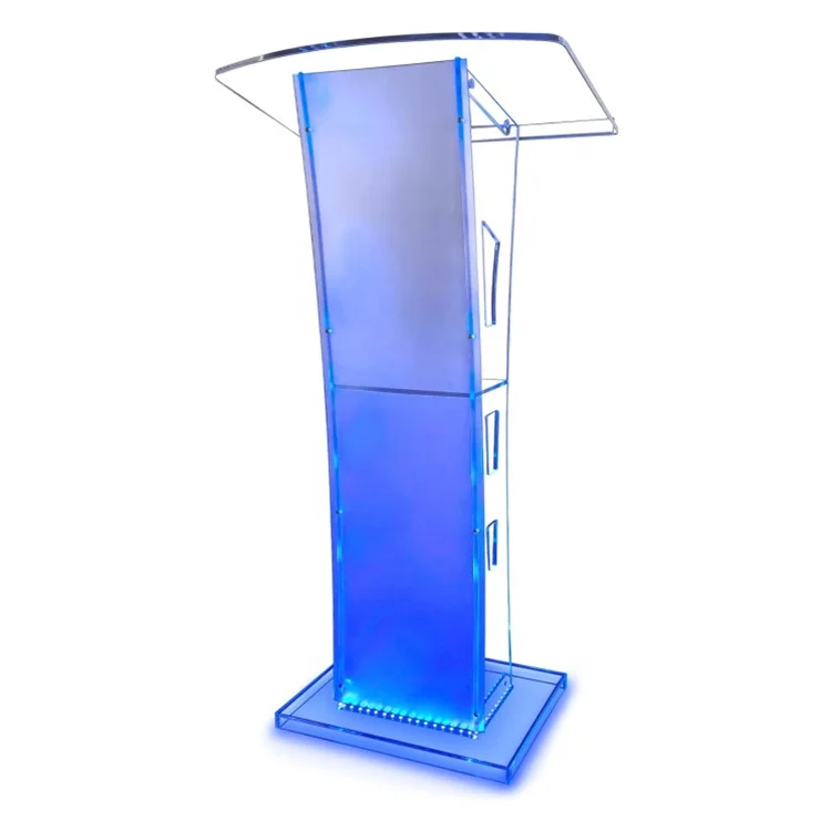 Multiple LED Colors Acrylic Podium Stand Clear Detachable Acrylic Lectern Pulpits for Easy Assembly
